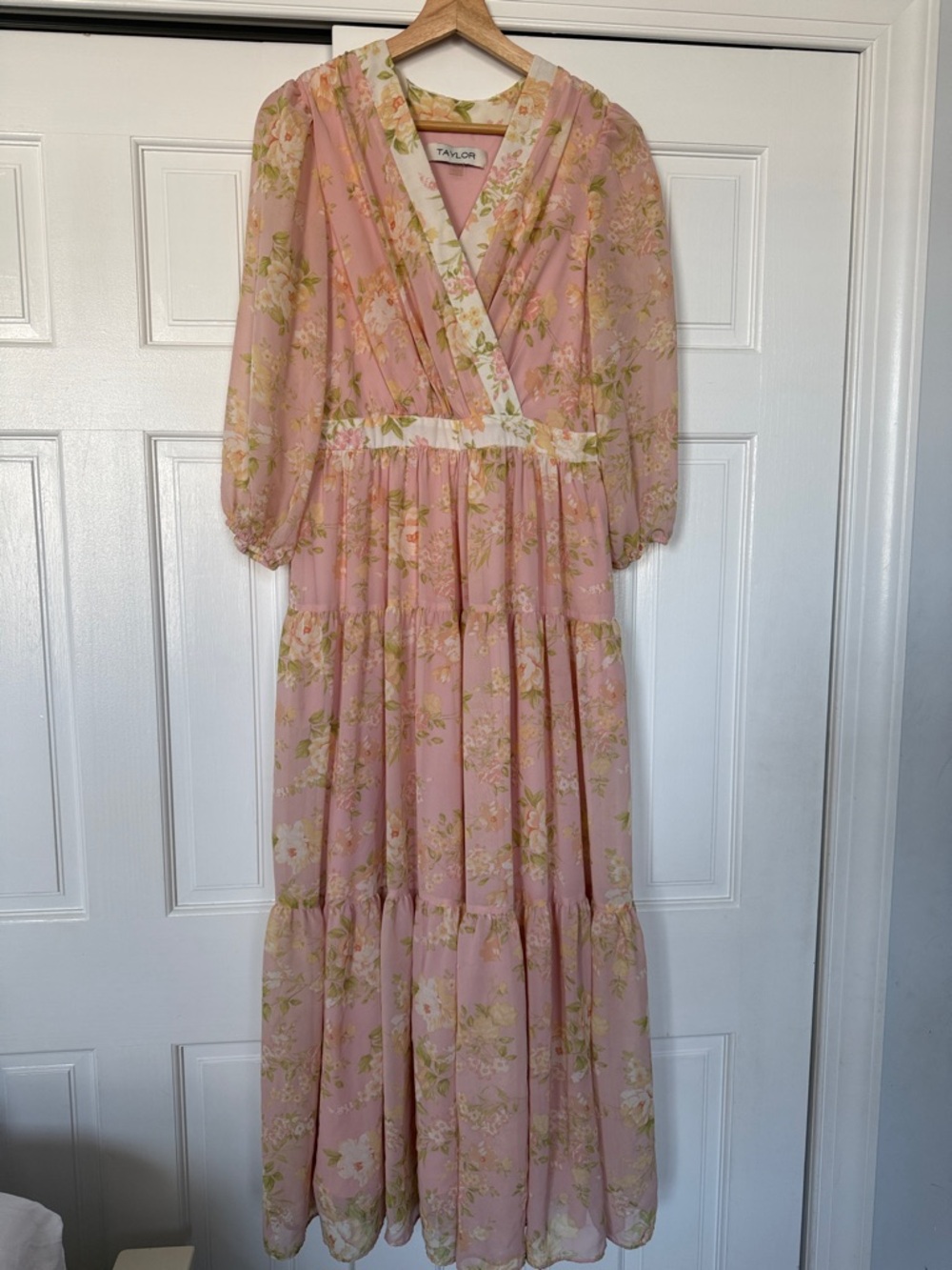 Taylor Blush Pink Floral Wrap Maxi Dress